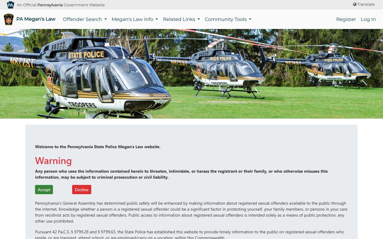 Clinton County arrest records and charges Pennsylvania Megan's Law public website