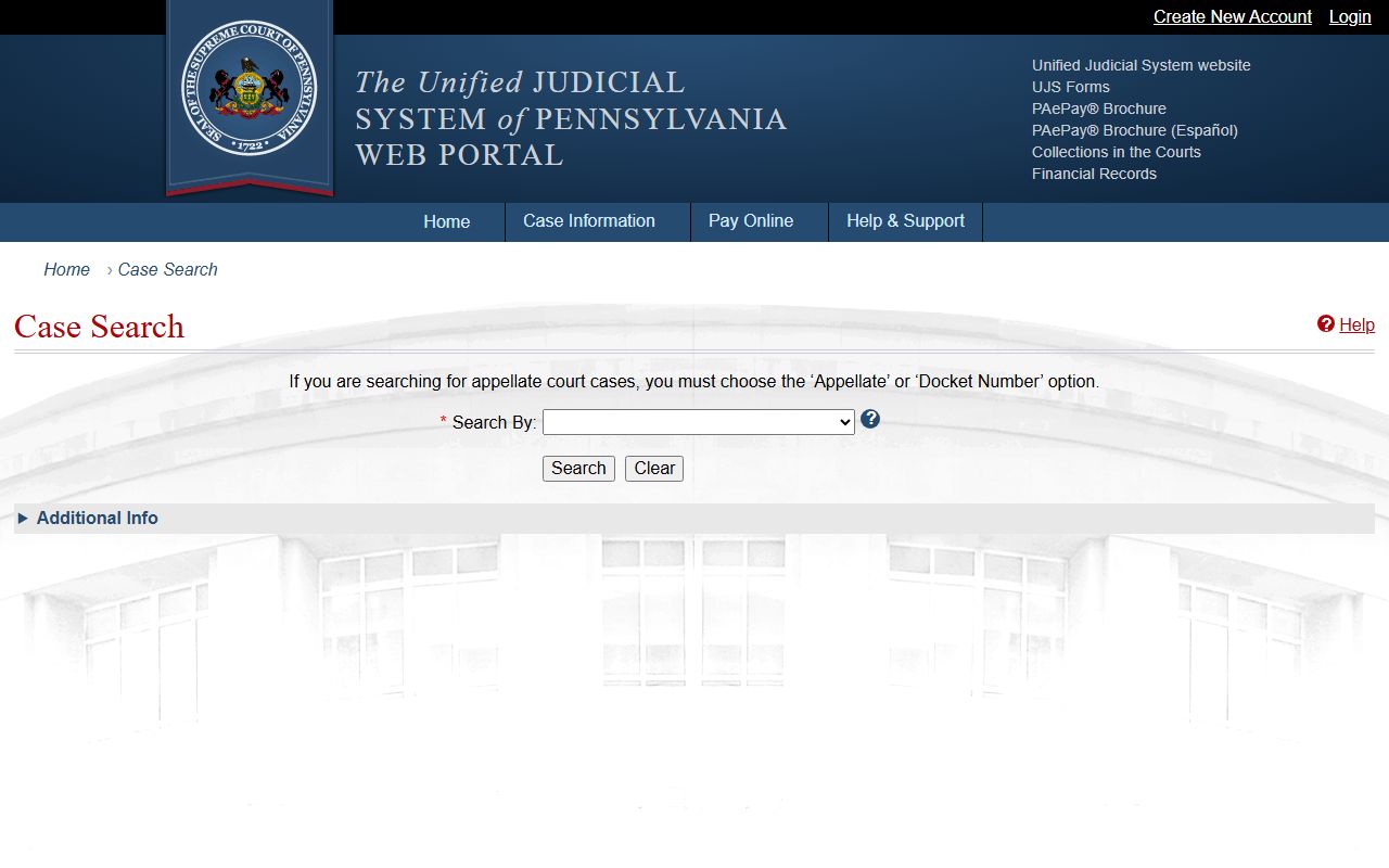 Clinton County court records search through Pennsylvania UJS Case Search