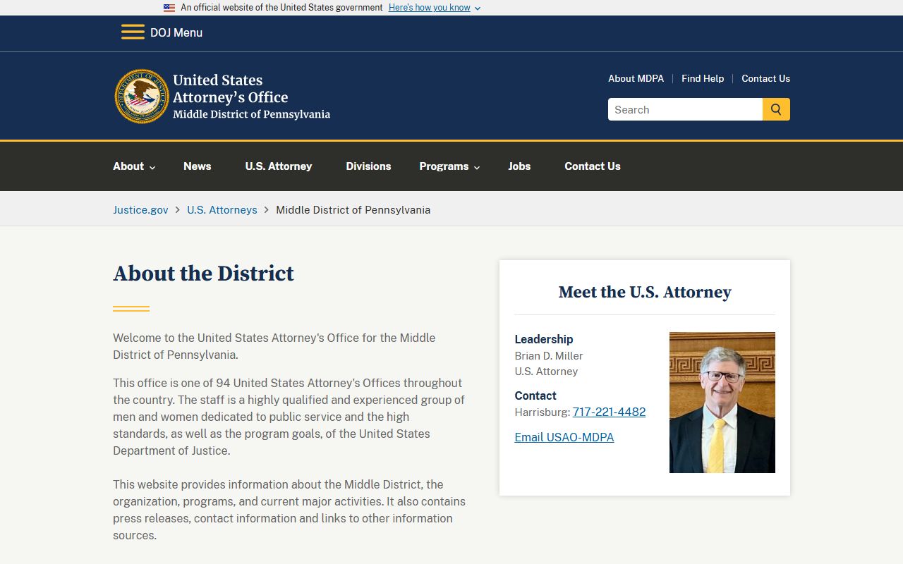 Clinton County federal prosecution records and U.S. Attorney Middle District information