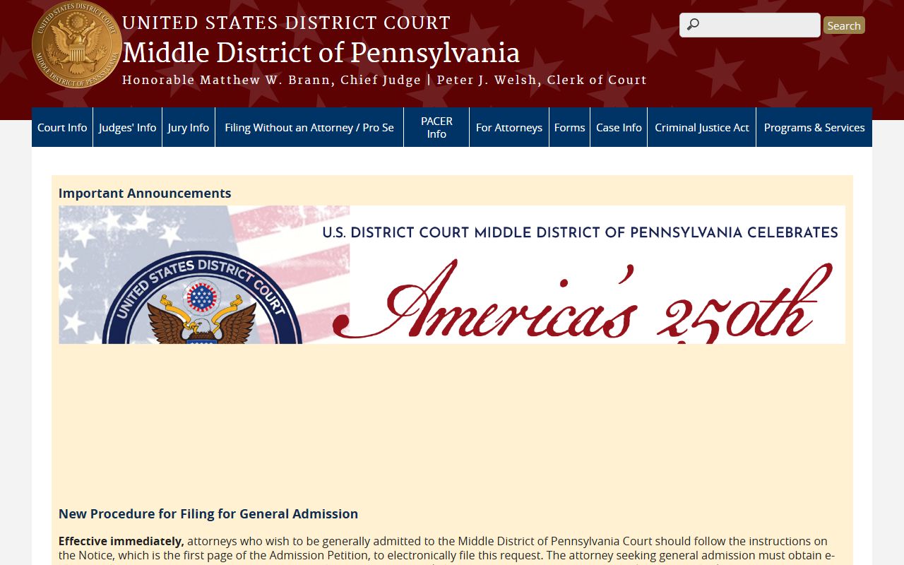 Clinton County federal court records in the Middle District of Pennsylvania